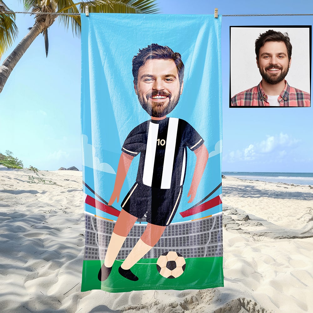 Futbol Erkek Siyah Beyaz Plaj ve Spor Havlusu