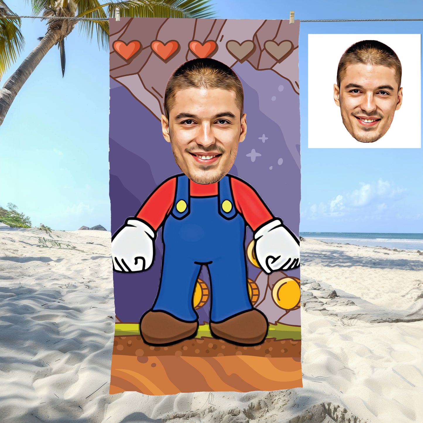 Kişiye Özel Karikatür Fotoğraflı Süper Mario Plaj ve Banyo Havlusu 115743