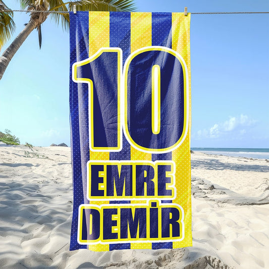 Sarı Lacivert İsimli Plaj ve Spor Havlusu