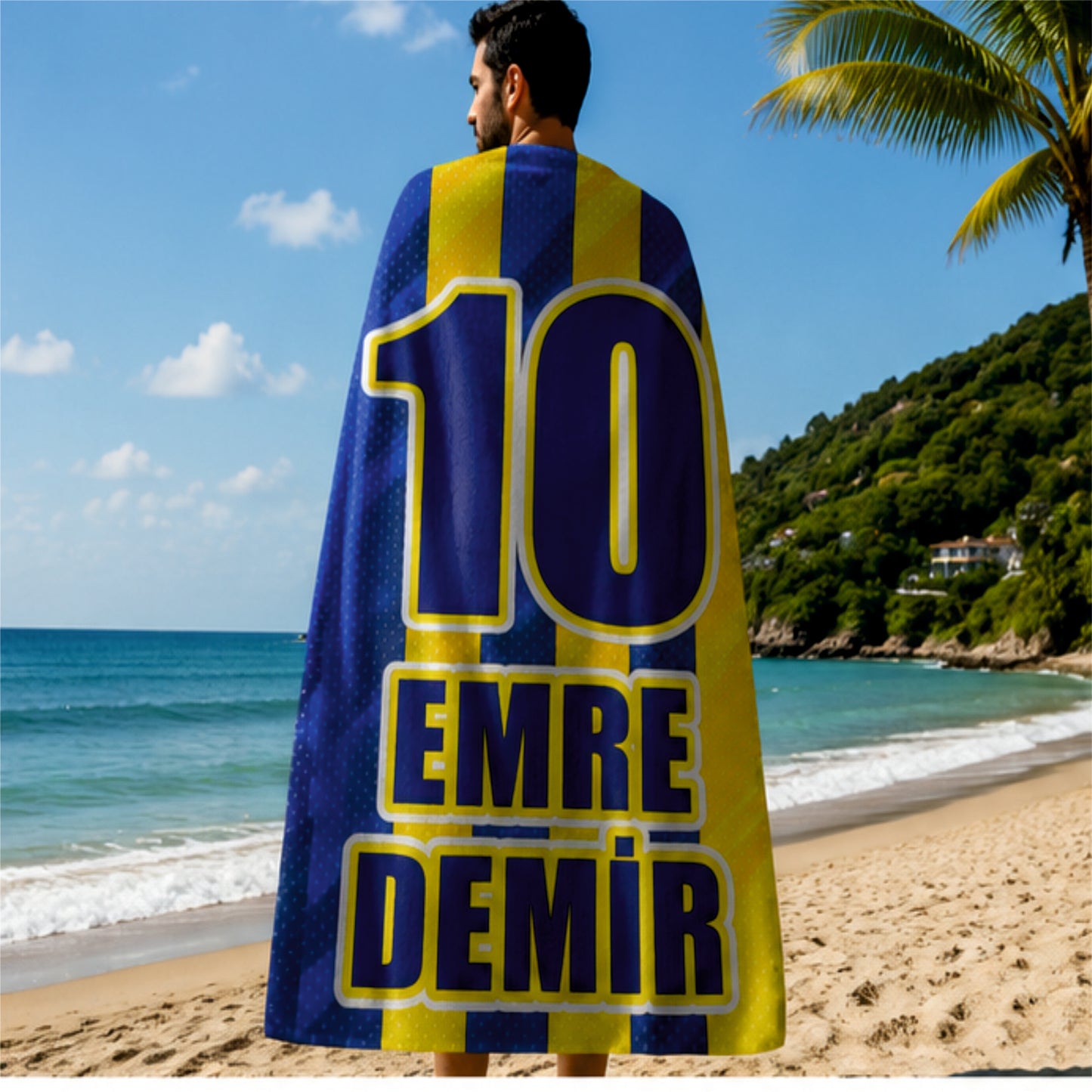 Sarı Lacivert İsimli Plaj ve Spor Havlusu