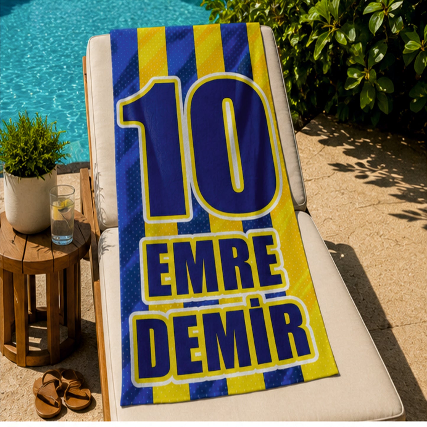 Sarı Lacivert İsimli Plaj ve Spor Havlusu