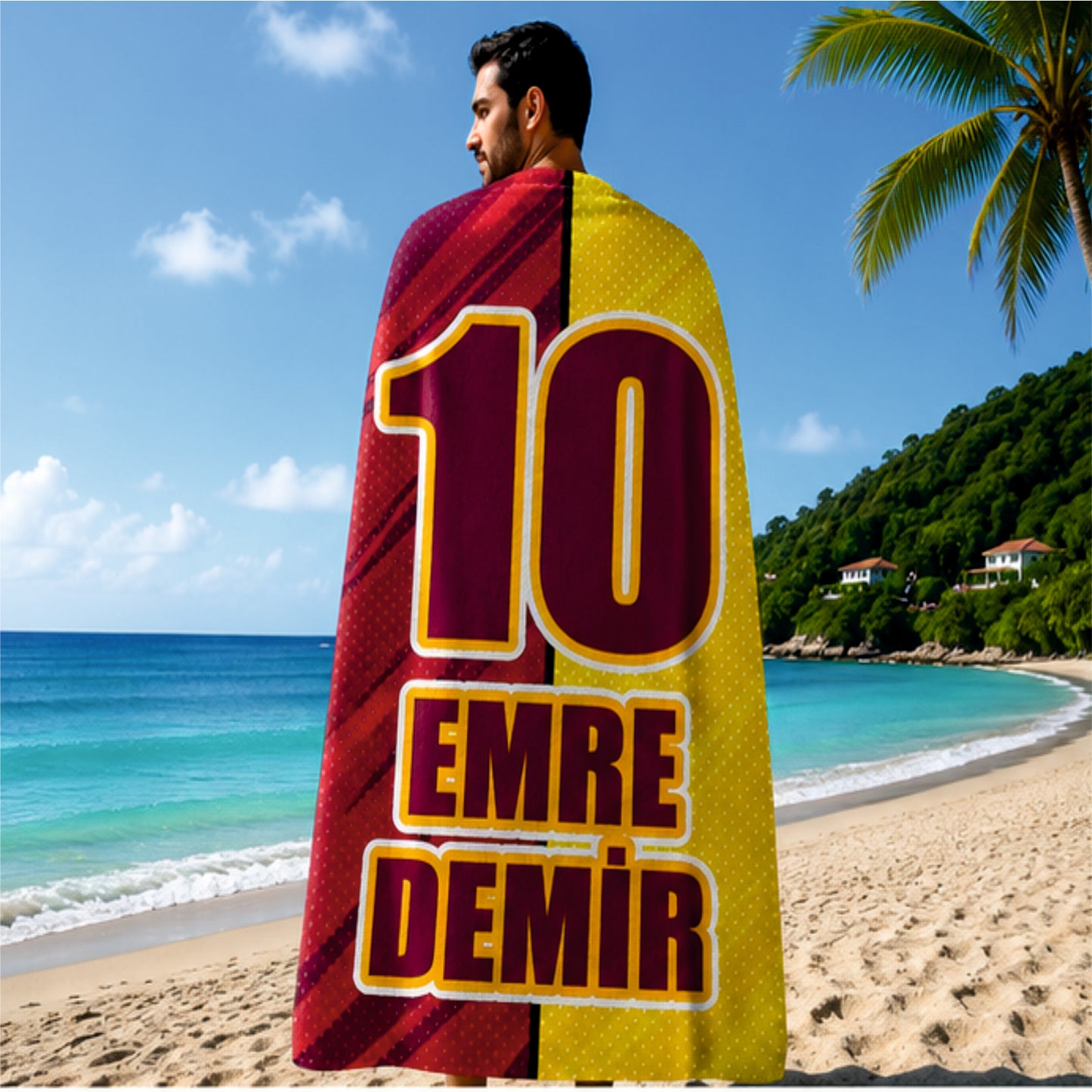 Sarı Kırmızı İsimli Plaj ve Spor Havlusu