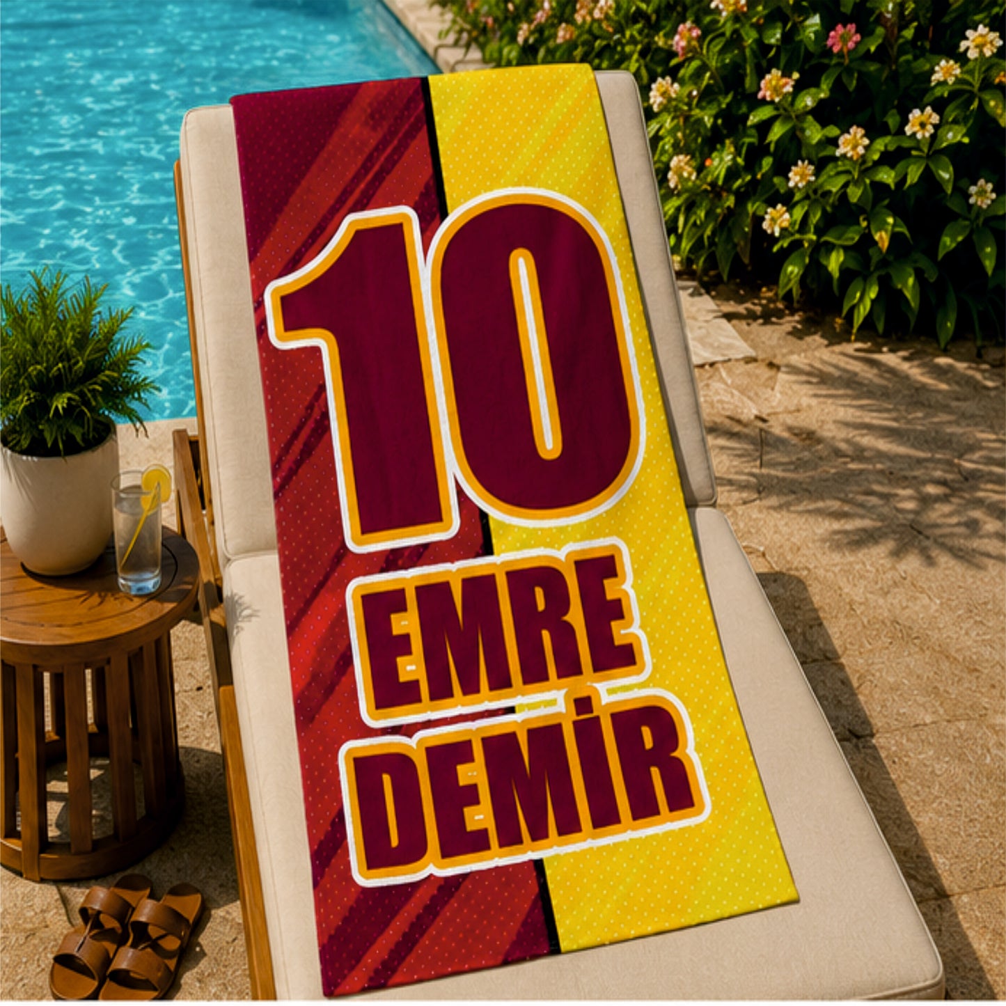 Sarı Kırmızı İsimli Plaj ve Spor Havlusu