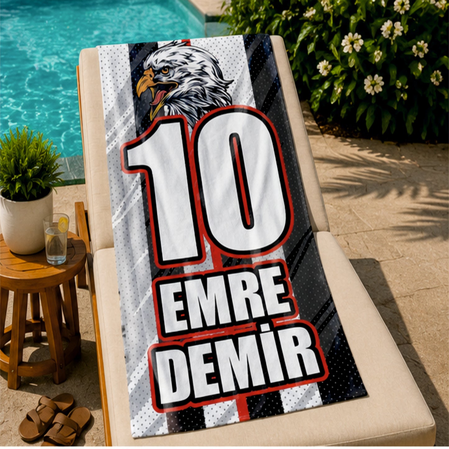 Kartal Siyah Beyaz İsimli Plaj ve Spor Havlusu