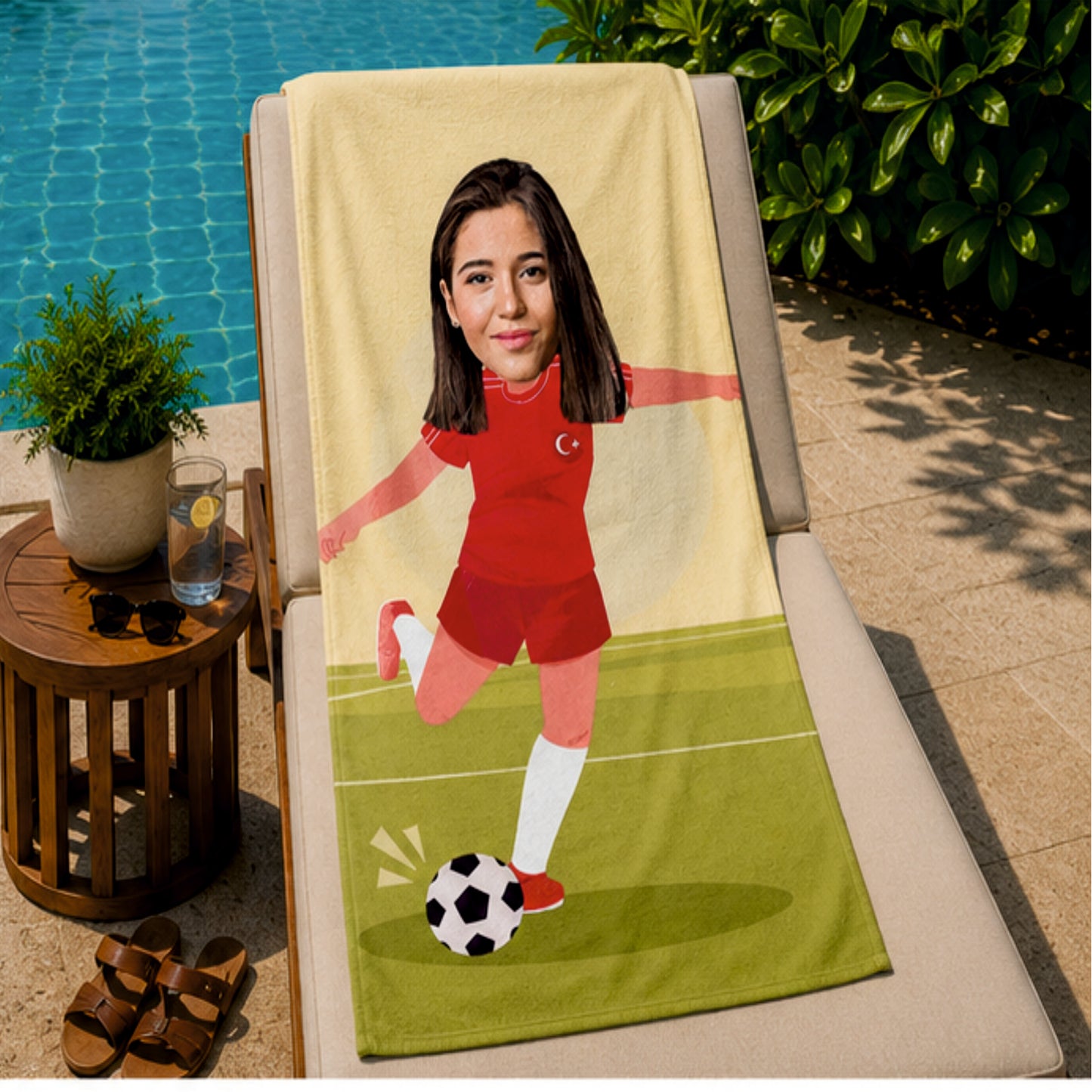 Futbolcu Kadın Plaj ve Spor Havlusu