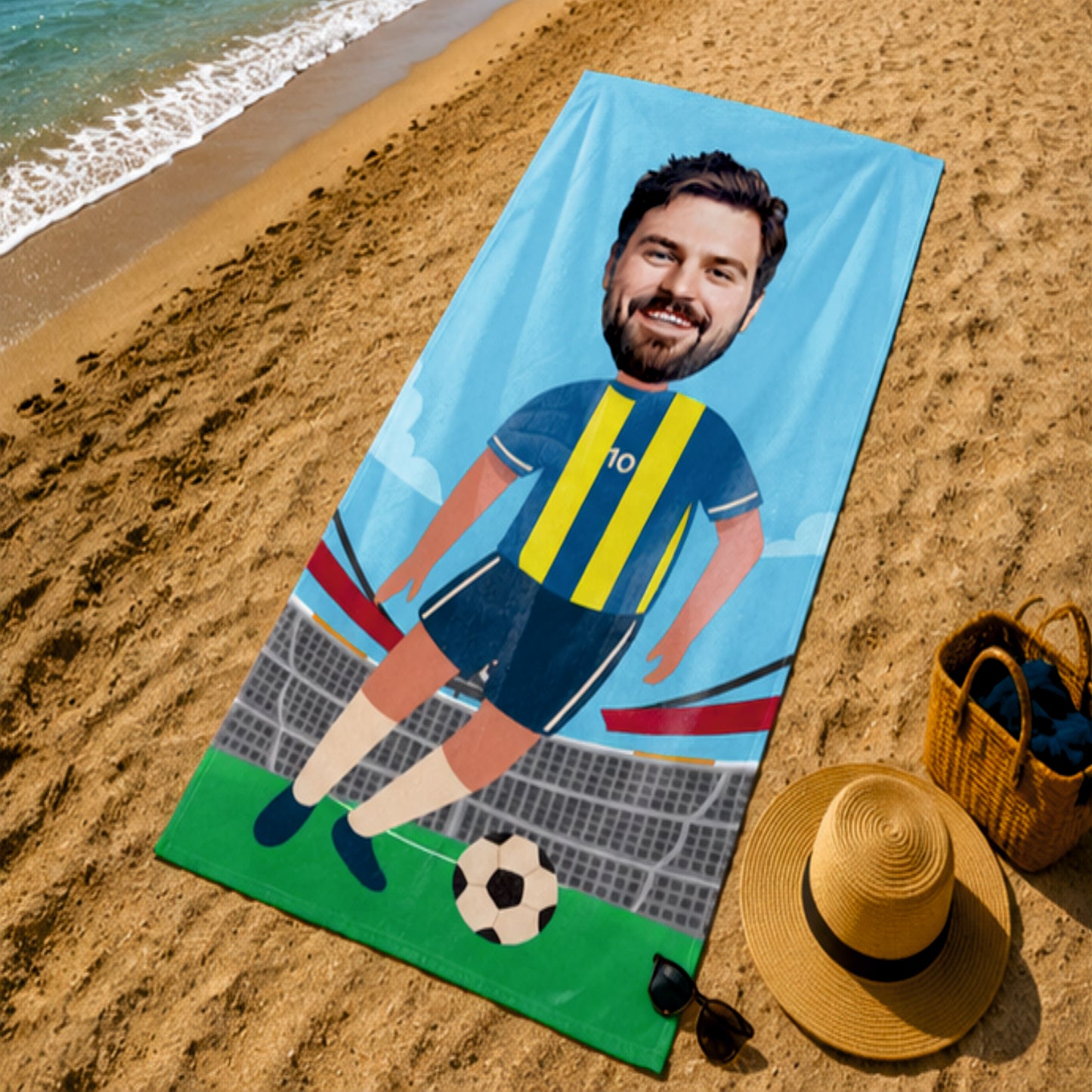 Futbol Erkek Sarı Lacivert Plaj ve Spor Havlusu