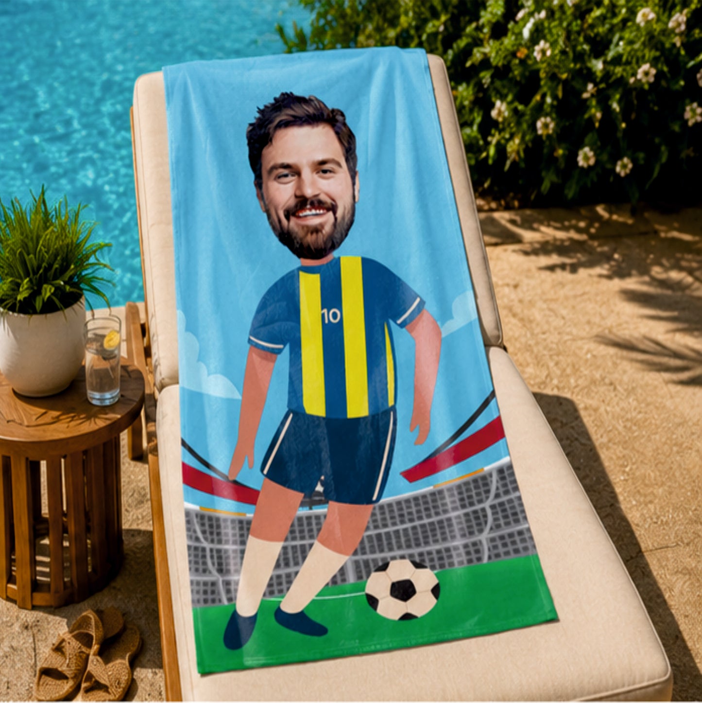 Futbol Erkek Sarı Lacivert Plaj ve Spor Havlusu