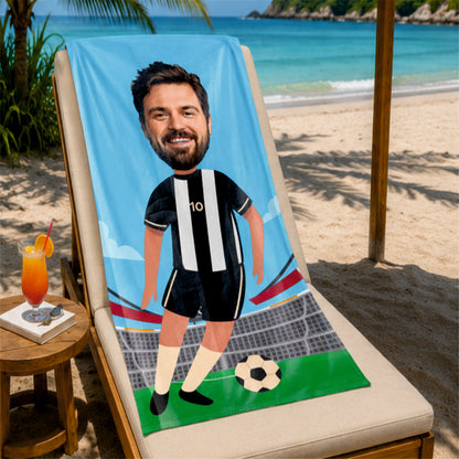 Futbol Erkek Siyah Beyaz Plaj ve Spor Havlusu