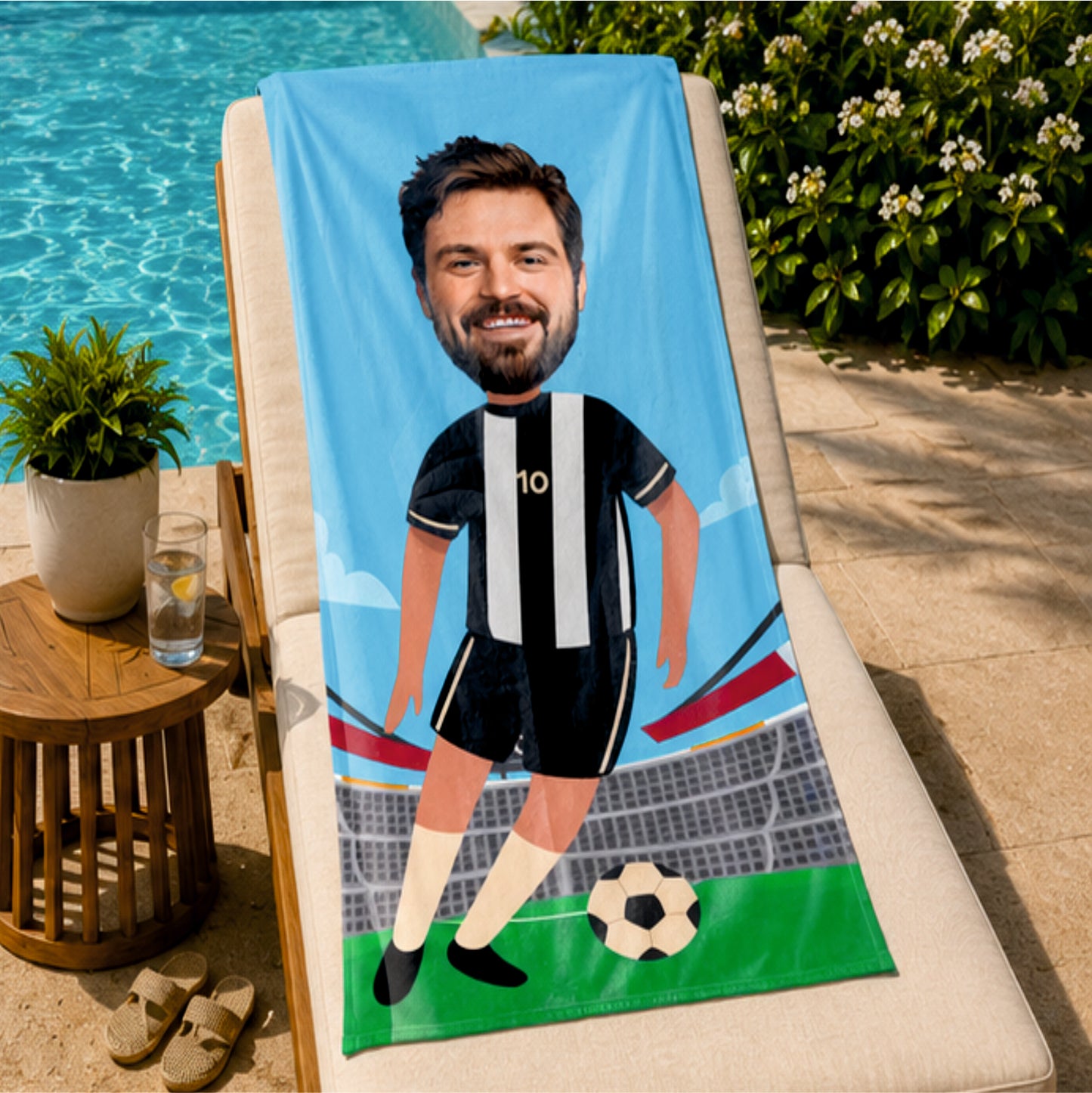 Futbol Erkek Siyah Beyaz Plaj ve Spor Havlusu