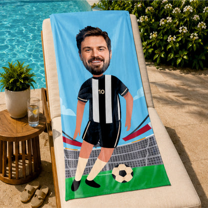 Futbol Erkek Siyah Beyaz Plaj ve Spor Havlusu