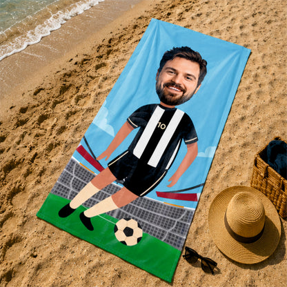 Futbol Erkek Siyah Beyaz Plaj ve Spor Havlusu