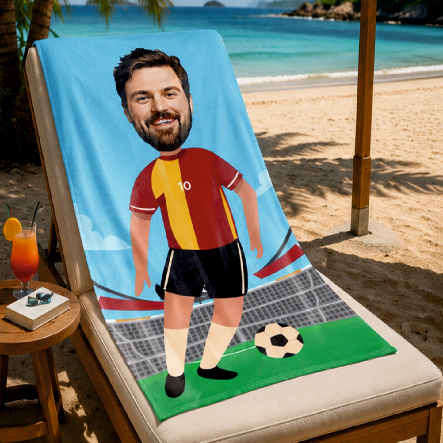 Futbol Erkek Sarı Kırmızı Plaj ve Spor Havlusu