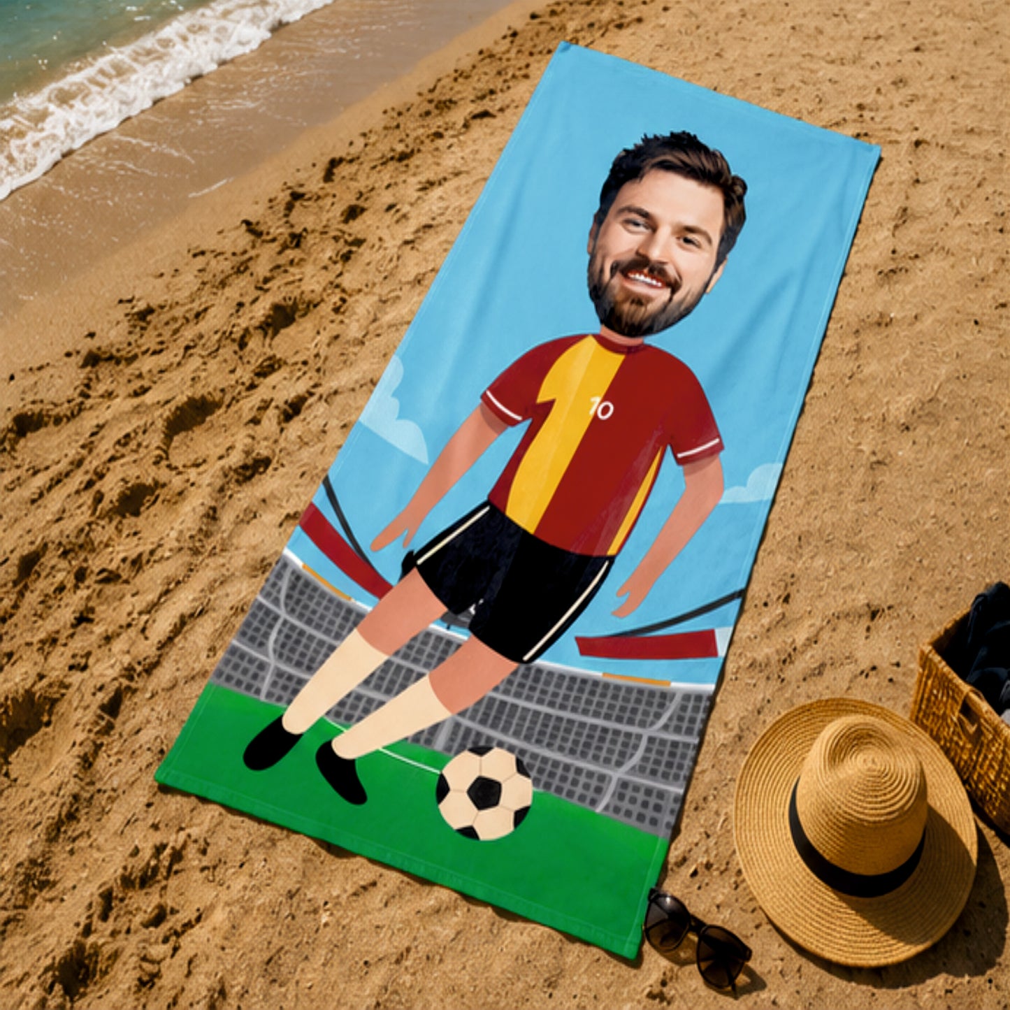 Futbol Erkek Sarı Kırmızı Plaj ve Spor Havlusu