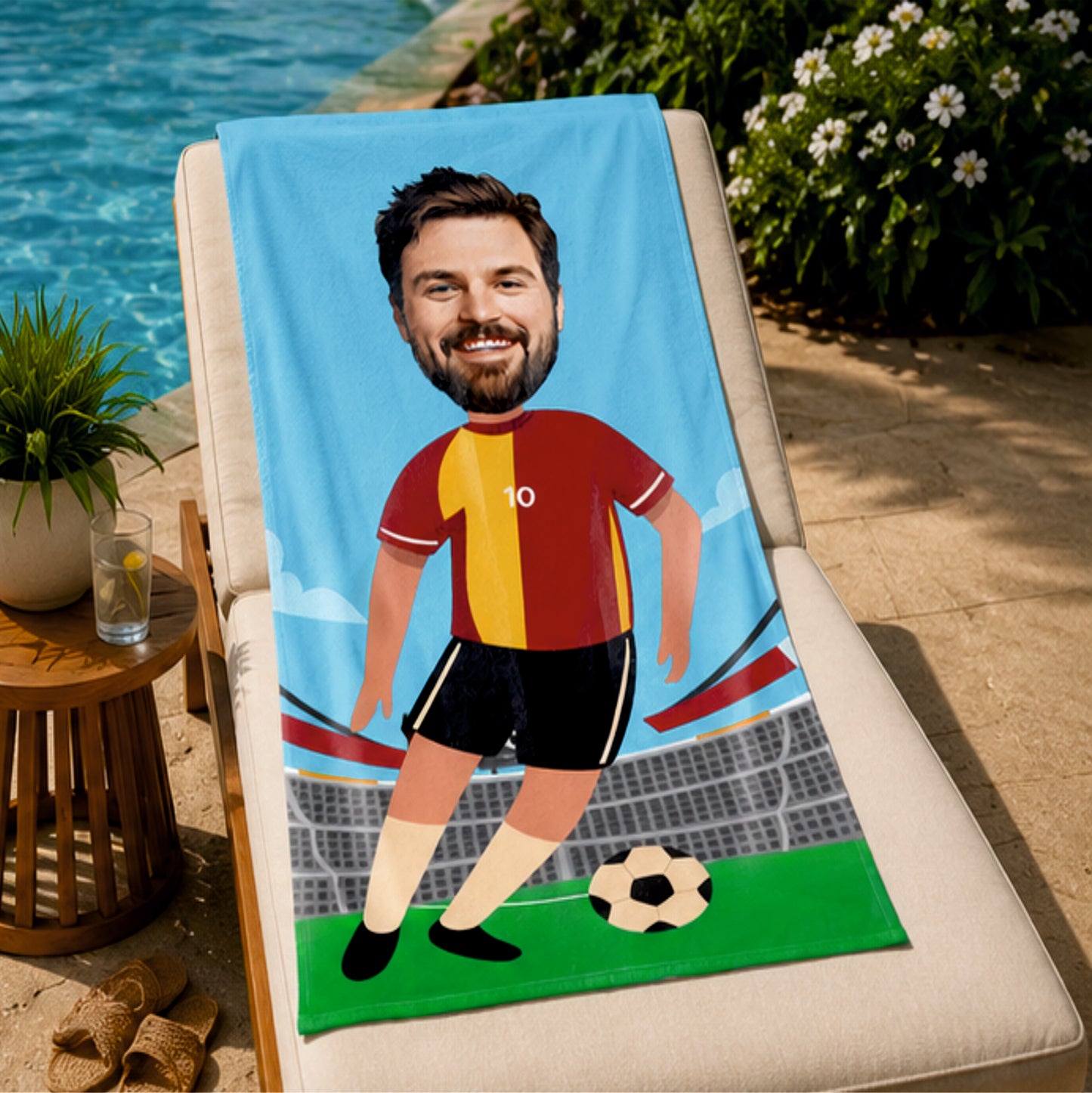 Futbol Erkek Sarı Kırmızı Plaj ve Spor Havlusu