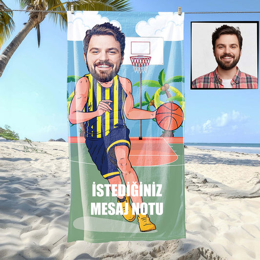 Kişiye Özel Mesajlı Karikatür Fotoğraflı Taraftar Basketbocu Plaj Ve Spor Havlusu 115067