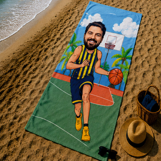 Basketbol Erkek Sarı Lacivert Plaj ve Spor Havlusu