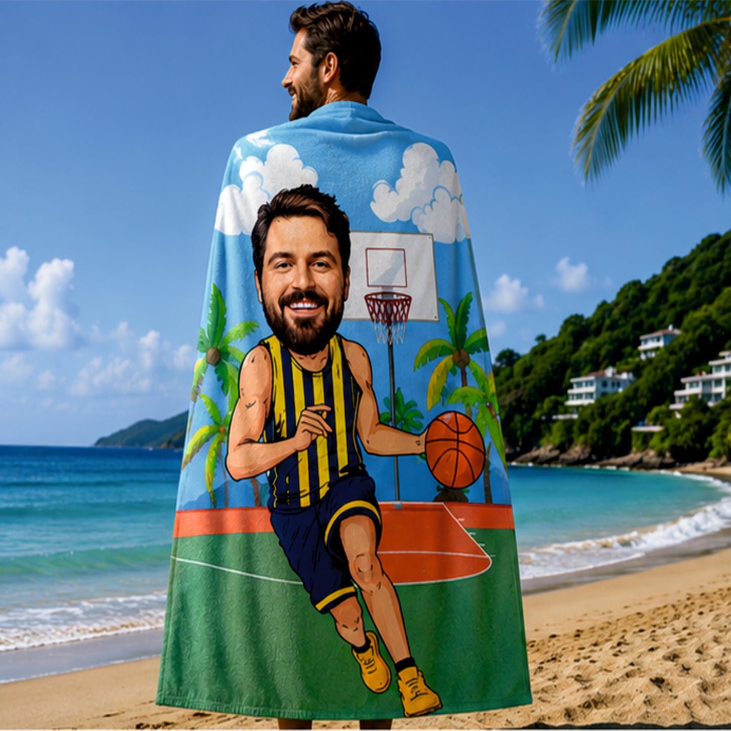Basketbol Erkek Sarı Lacivert Plaj ve Spor Havlusu