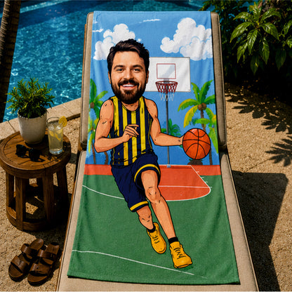 Basketbol Erkek Sarı Lacivert Plaj ve Spor Havlusu