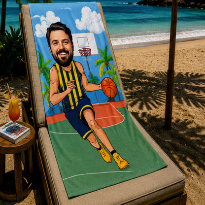 Basketbol Erkek Sarı Lacivert Plaj ve Spor Havlusu