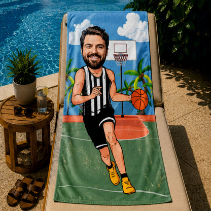 Basketbol Erkek Siyah Beyaz Plaj ve Spor Havlusu