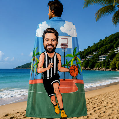 Basketbol Erkek Siyah Beyaz Plaj ve Spor Havlusu