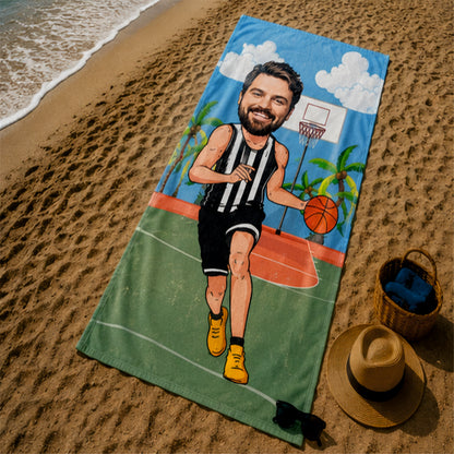 Basketbol Erkek Siyah Beyaz Plaj ve Spor Havlusu