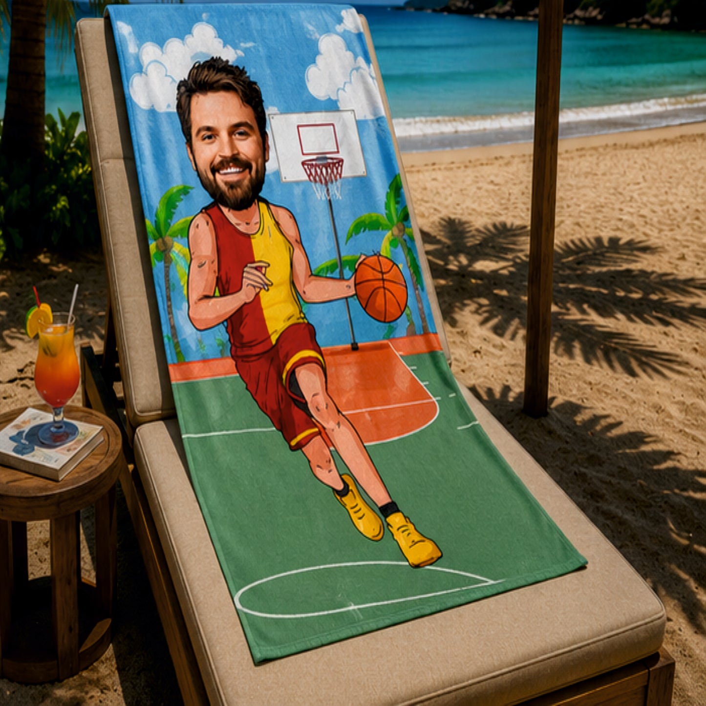 Basketbol Erkek Sarı Kırmızı Plaj ve Spor Havlusu