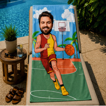 Basketbol Erkek Sarı Kırmızı Plaj ve Spor Havlusu