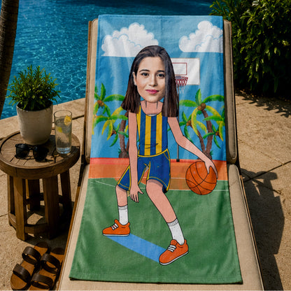 Basketbol Kadın Sarı Lacivert Plaj ve Spor Havlusu