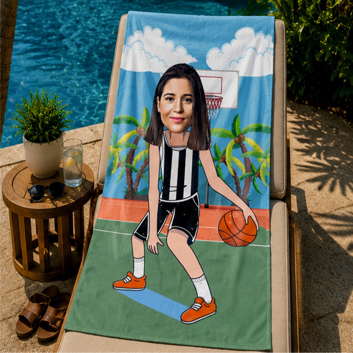 Basketbol Kadın Siyah Beyaz Plaj ve Spor Havlusu