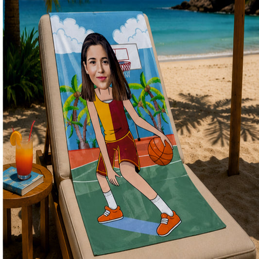 Basketbol Kadın Sarı Kırmızı Plaj ve Spor Havlusu
