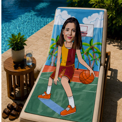 Basketbol Kadın Sarı Kırmızı Plaj ve Spor Havlusu