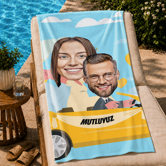 Çift Kişilik Notlu Arabalı Plaj ve Spor Havlusu