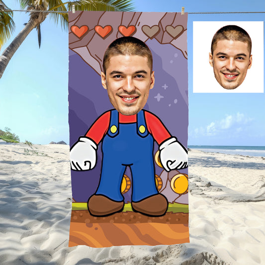 Kişiye Özel Karikatür Fotoğraflı Süper Mario Plaj ve Banyo Havlusu 115743