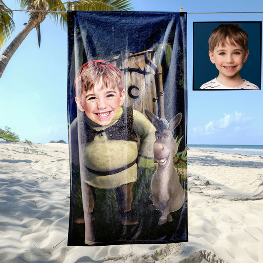 Kişiye Özel Karikatür Fotoğraflı Shrek Bebek Plaj ve Banyo Havlusu 115766