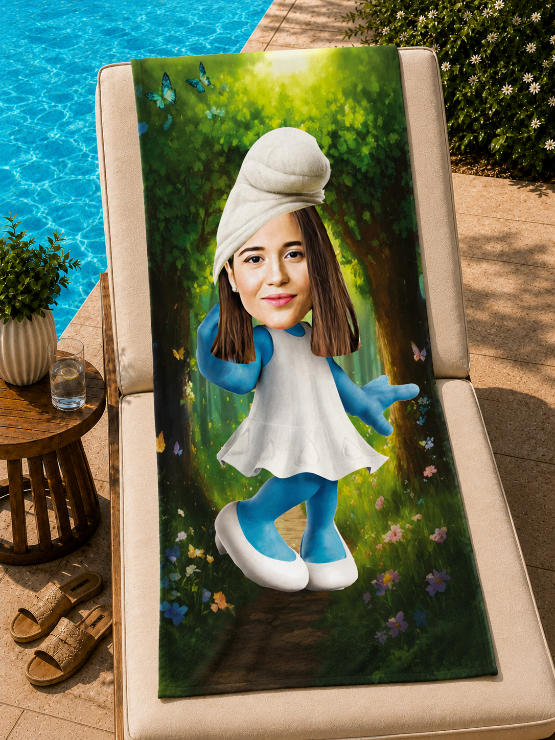 Kişiye Özel Karikatür Fotoğraflı Şirinler Bebek Plaj ve Banyo Havlusu 115771