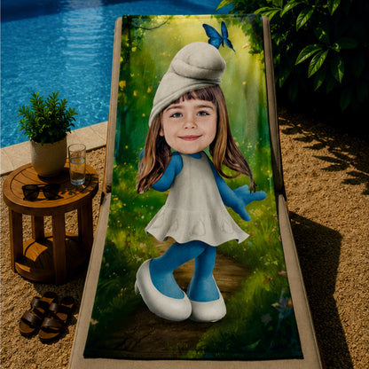 Kişiye Özel Karikatür Fotoğraflı Şirinler Bebek Plaj ve Banyo Havlusu 115771