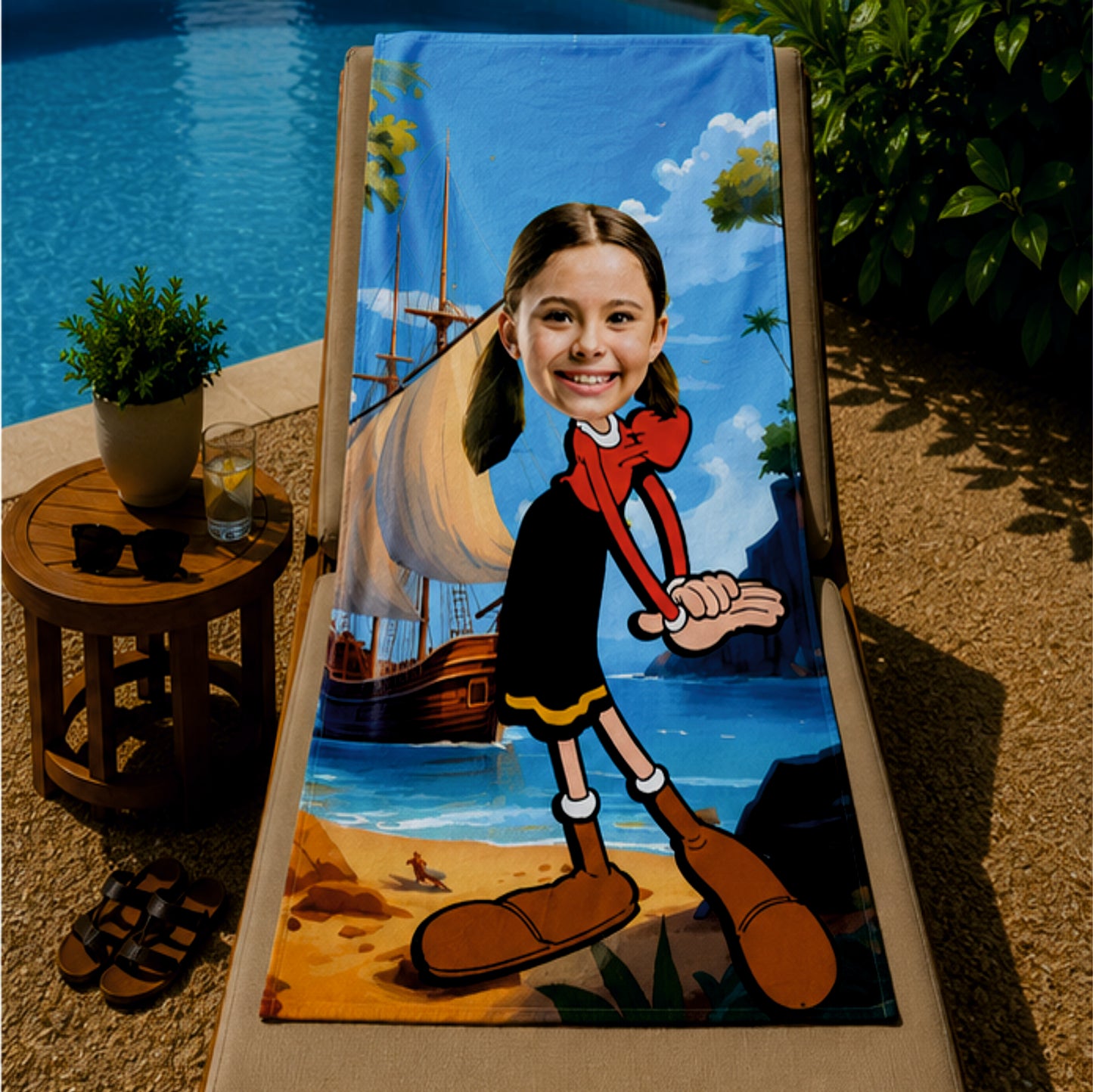 Kişiye Özel Karikatür Fotoğraflı Temel Reis Bebek Plaj ve Banyo Havlusu 115777