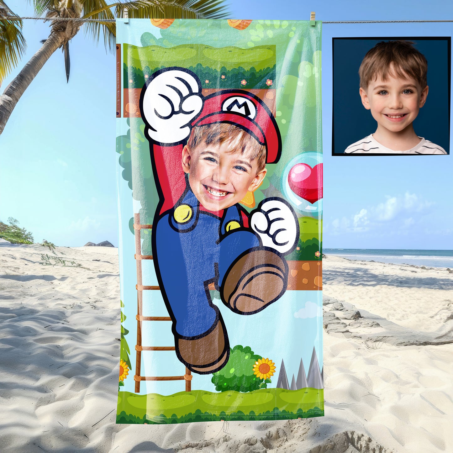 Kişiye Özel Karikatür Fotoğraflı Süper Mario Bebek Plaj ve Banyo Havlusu 115782