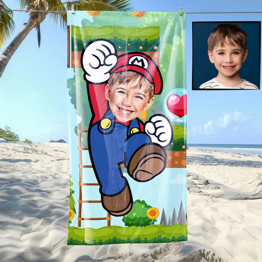 Kişiye Özel Karikatür Fotoğraflı Süper Mario Bebek Plaj ve Banyo Havlusu 115782
