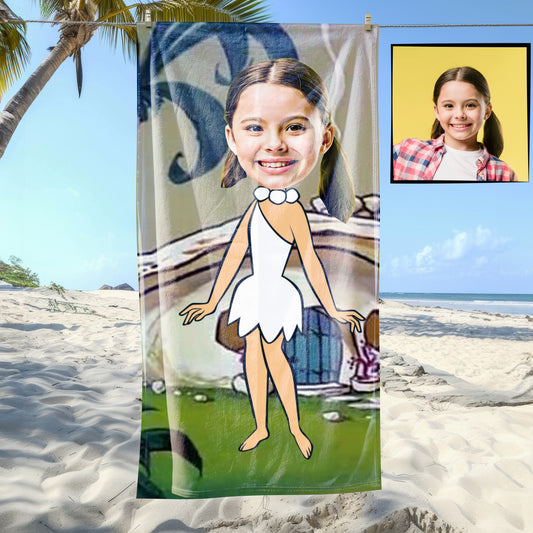 Kişiye Özel Karikatür Fotoğraflı Taş Devri Bebek Plaj ve Banyo Havlusu 115784