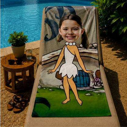 Kişiye Özel Karikatür Fotoğraflı Taş Devri Bebek Plaj ve Banyo Havlusu 115784