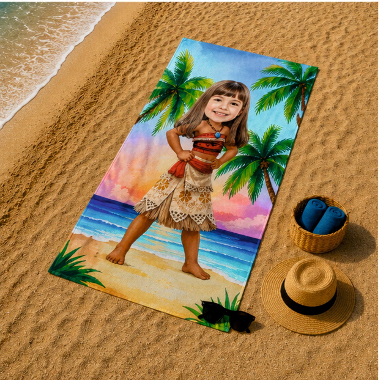 Kişiye Özel Karikatür Fotoğraflı Moana Bebek Plaj ve Banyo Havlusu 115786