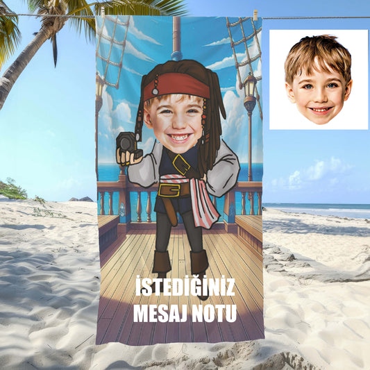 Kişiye Özel Mesajlı Karikatür Fotoğraflı Korsan Jack Sparrow Bebek Plaj ve Banyo Havlusu 115810