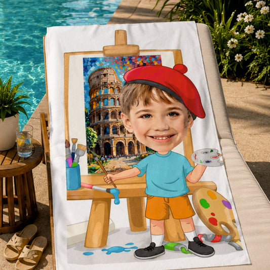 Kişiye Özel Karikatür Fotoğraflı Ressam Bebek Plaj ve Banyo Havlusu 115822