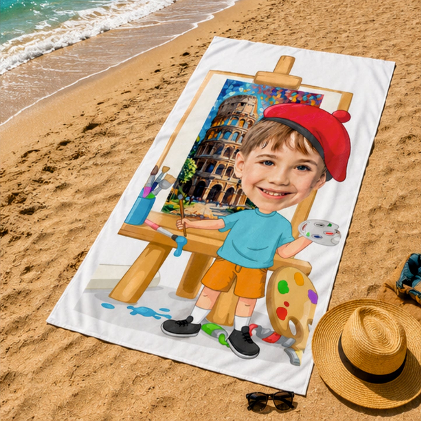 Kişiye Özel Karikatür Fotoğraflı Ressam Bebek Plaj ve Banyo Havlusu 115822