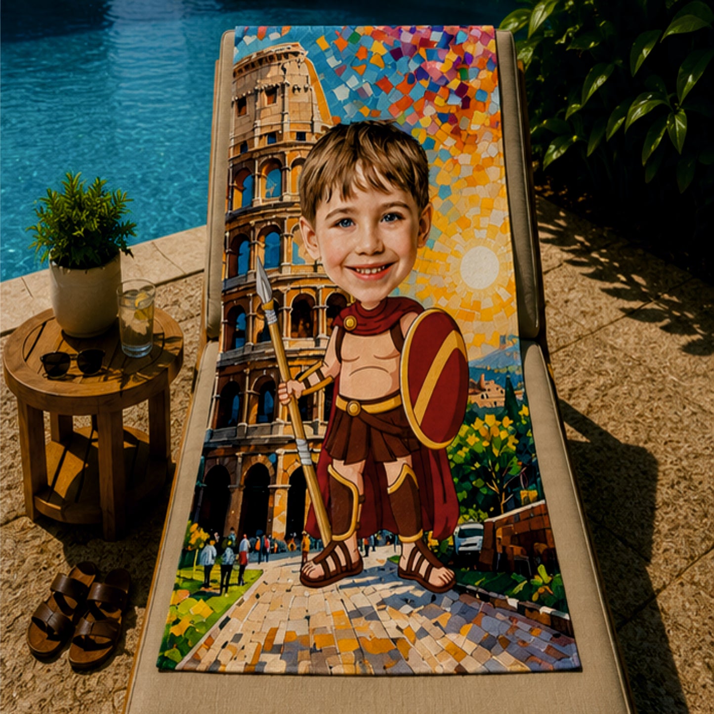 Kişiye Özel Karikatür Fotoğraflı Gladyatör Bebek Plaj ve Banyo Havlusu 115825