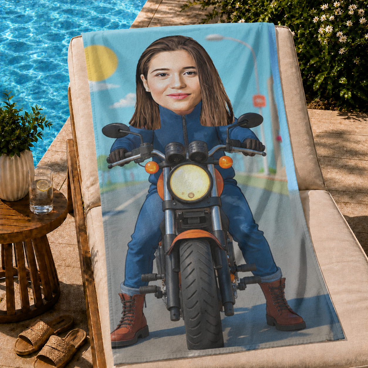 Kişiye Özel Fotoğraflı Motorcu Tasarımlı Plaj ve Spor Havlusu 116061