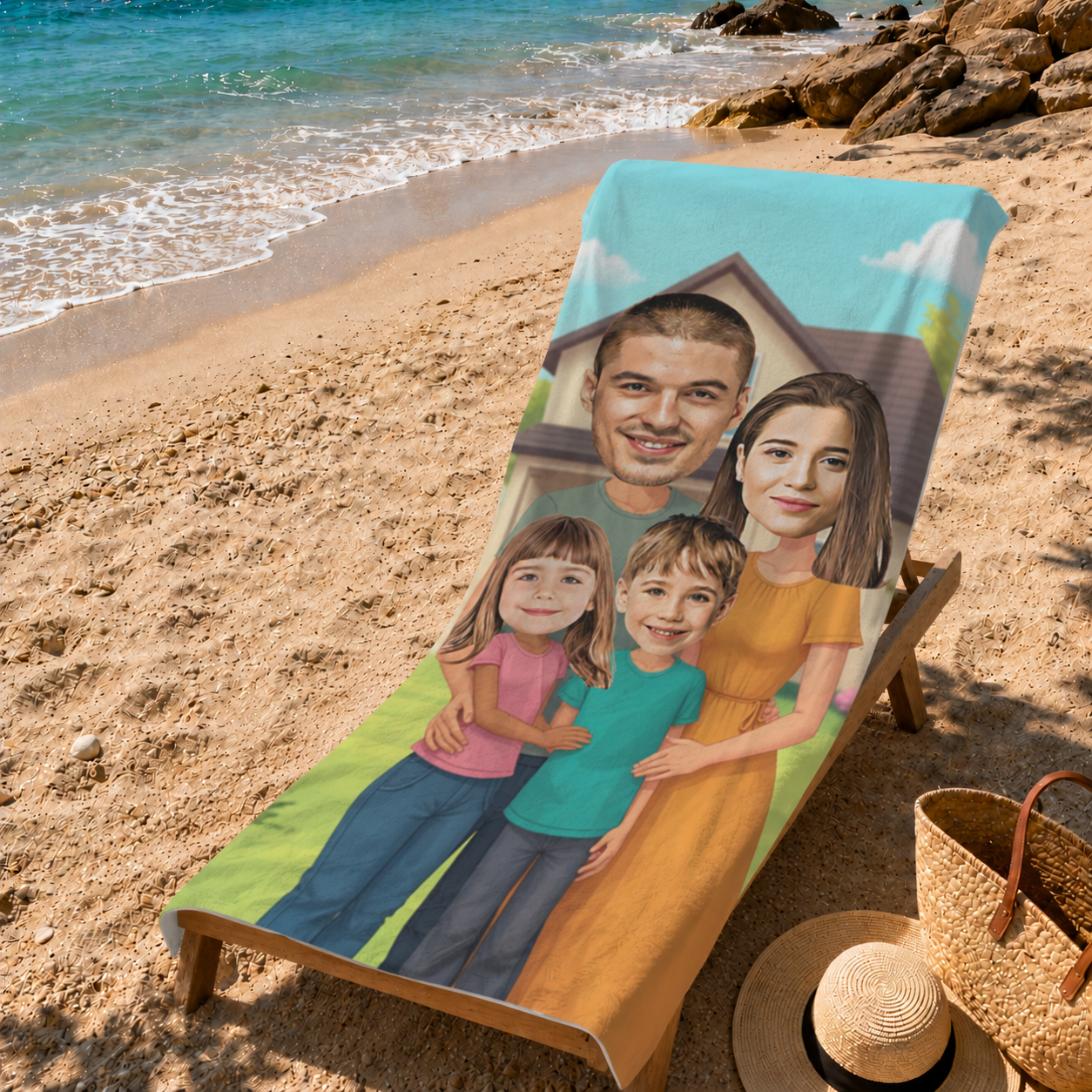 Kişiye Özel Fotoğraflı Aile Temalı Plaj ve Spor Havlusu 116067