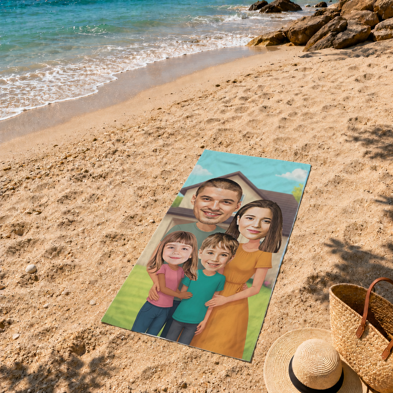 Kişiye Özel Fotoğraflı Aile Temalı Plaj ve Spor Havlusu 116067